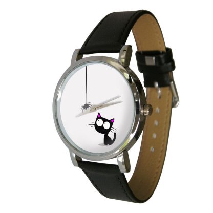 Curious Cat & Spider Wristwatch – Whimsical Animal Design