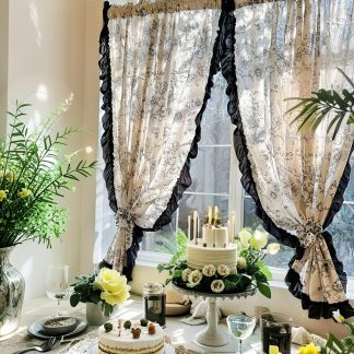 Black floral cotton curtains