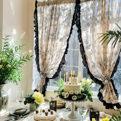 Black floral cotton curtains