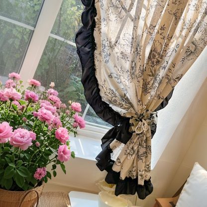 Black floral cotton curtains - Image 3