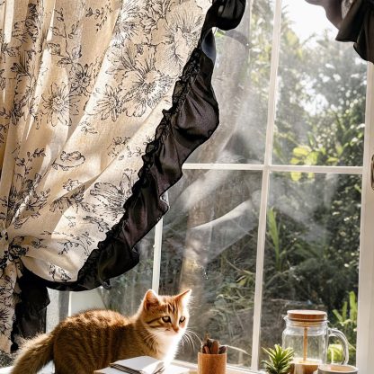 Black floral cotton curtains - Image 6