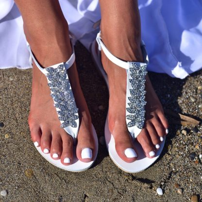 Elegant Crystal Embellished T-Strap Flat Sandals for Women – Bridal and Evening Summer Sandals - Image 5