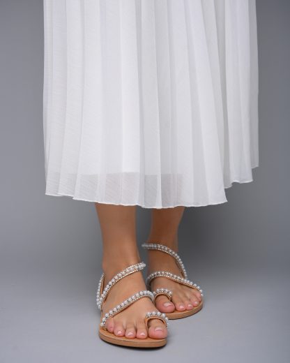 Elegant Crystal Strappy Flat Sandals for Women – Handmade Boho Summer Shoes - Image 2