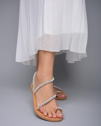 Elegant Crystal Strappy Flat Sandals for Women – Handmade Boho Summer Shoes