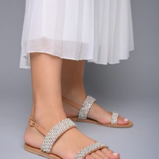Elegant Pearl Embellished Double Strap Flat Sandals for Women – Bridal & Summer Occasion Slides