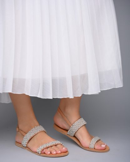 Elegant Pearl Embellished Double Strap Flat Sandals for Women – Bridal & Summer Occasion Slides - Image 4
