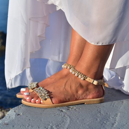 Elegant Pearl and Crystal Embellished Flat Sandals for Women – Chic Summer Bridal Sandals - Image 3