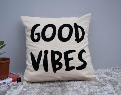 “GOOD VIBES” Typography Cushion Cover - Image 3