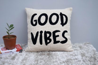 “GOOD VIBES” Typography Cushion Cover - Image 2