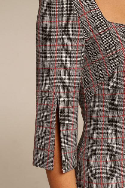 Grey Plaid Square Neck Dress - Image 5