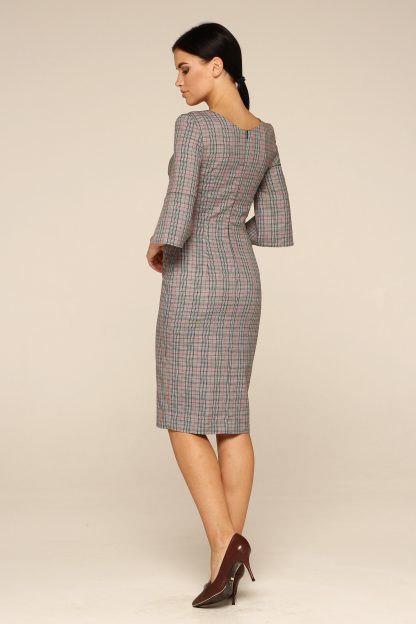 Grey Plaid Square Neck Dress - Image 2
