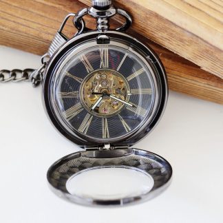 Gunmetal Skeleton Mechanical Pocket Watch