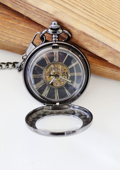 Gunmetal Skeleton Mechanical Pocket Watch