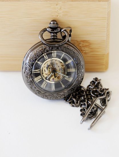 Gunmetal Skeleton Mechanical Pocket Watch - Image 2
