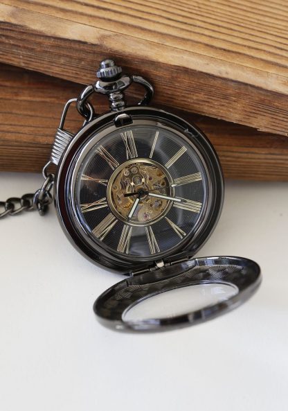 Gunmetal Skeleton Mechanical Pocket Watch - Image 4