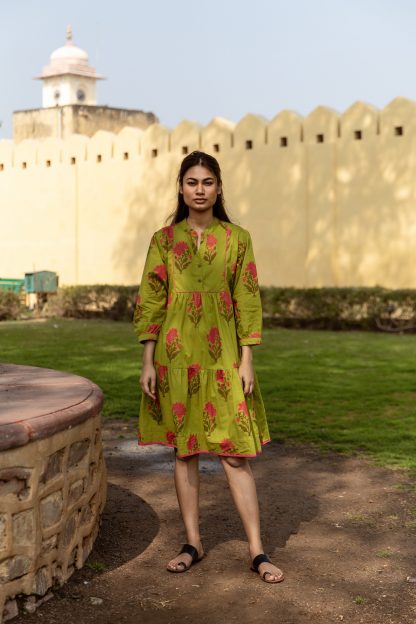 Summer green cotton dress - Image 3