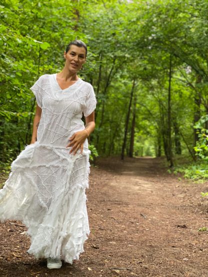 Forest style linen patchwork dress - Image 6