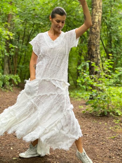 Forest style linen patchwork dress - Image 5