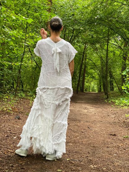 Forest style linen patchwork dress - Image 4