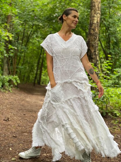 Forest style linen patchwork dress