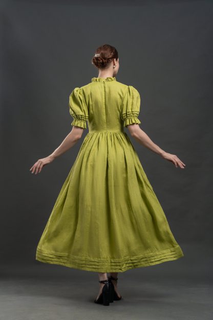 Vintage Puff Sleeve V Neck Dress - Image 5