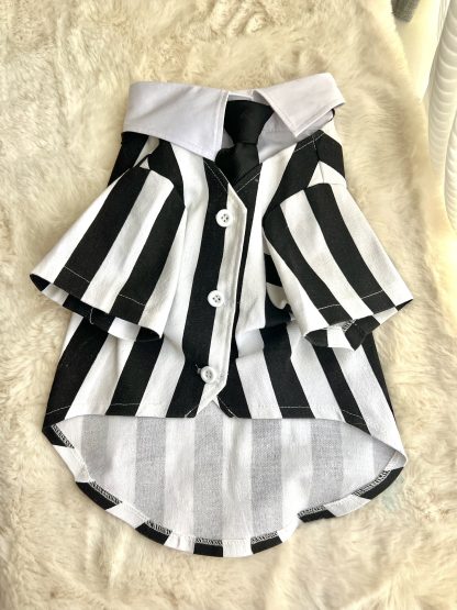 Black and white striped suit pet dog cat clothing - Image 4