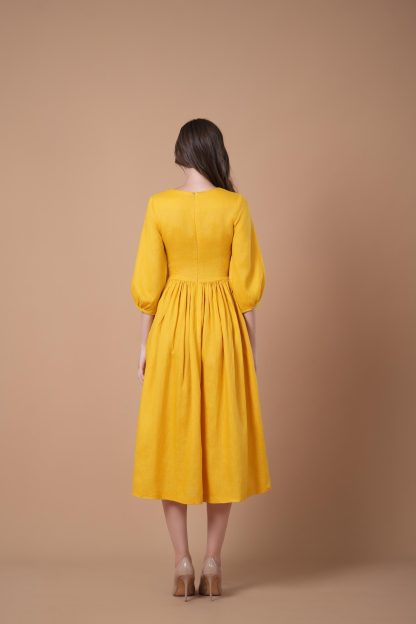 Yellow puff sleeve waist dress - Image 6