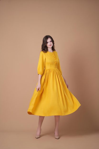 Yellow puff sleeve waist dress - Image 4