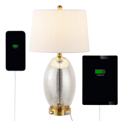 Contemporary iron glass LED table lamp with socket - Image 5