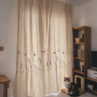 Lavender Embroidered Linen Curtains