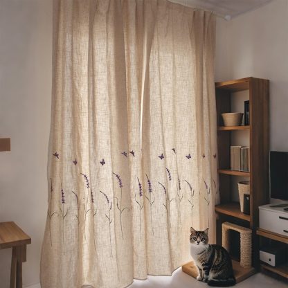 Lavender Embroidered Linen Curtains