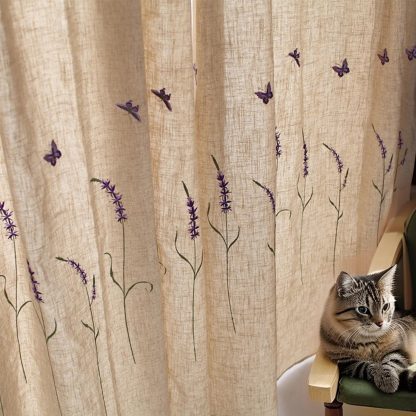 Lavender Embroidered Linen Curtains - Image 5