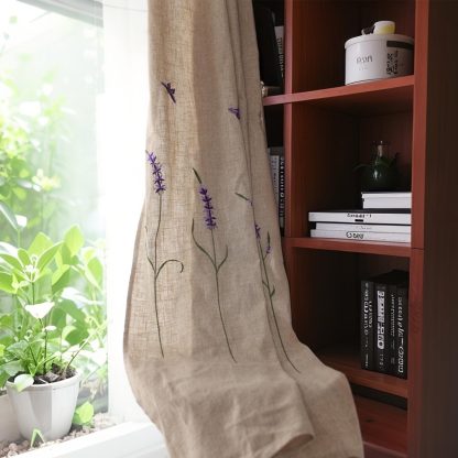 Lavender Embroidered Linen Curtains - Image 4