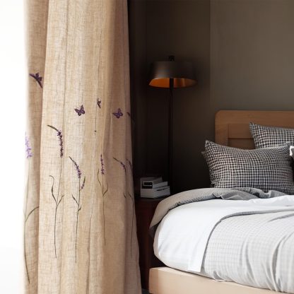 Lavender Embroidered Linen Curtains - Image 2
