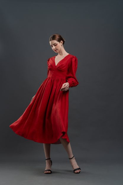 French Vintage V Neck Dress - Image 4