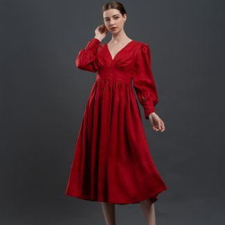 French Vintage V Neck Dress