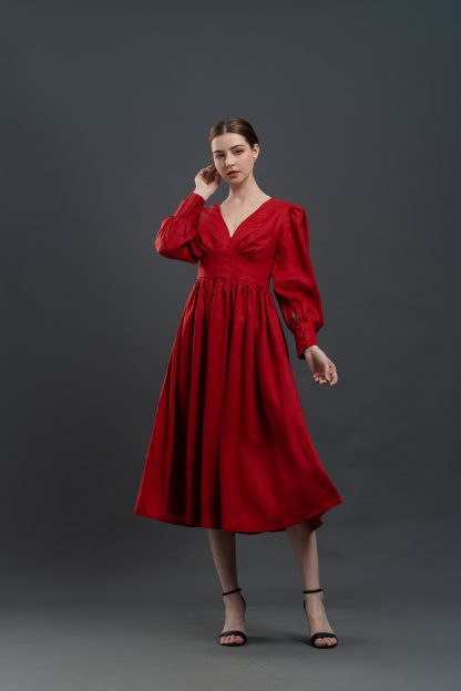 French Vintage V Neck Dress