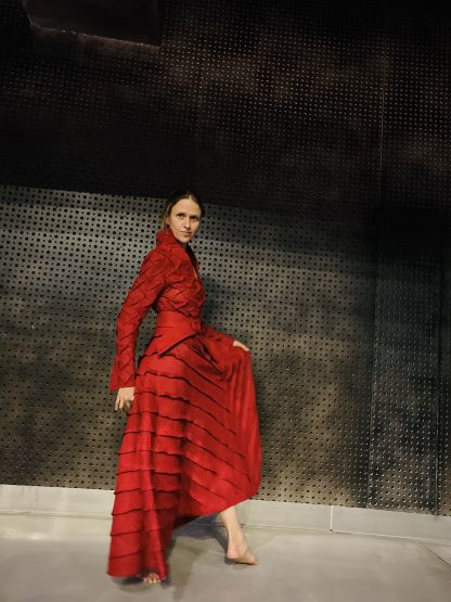 Red Pleated Art Dress - Image 6