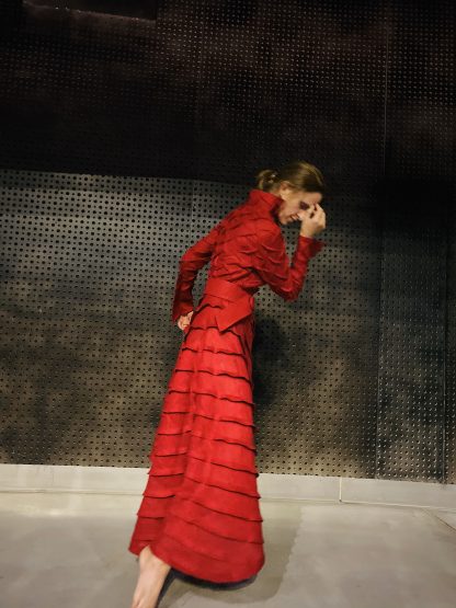 Red Pleated Art Dress - Image 5