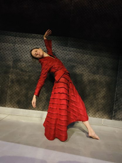 Red Pleated Art Dress - Image 3
