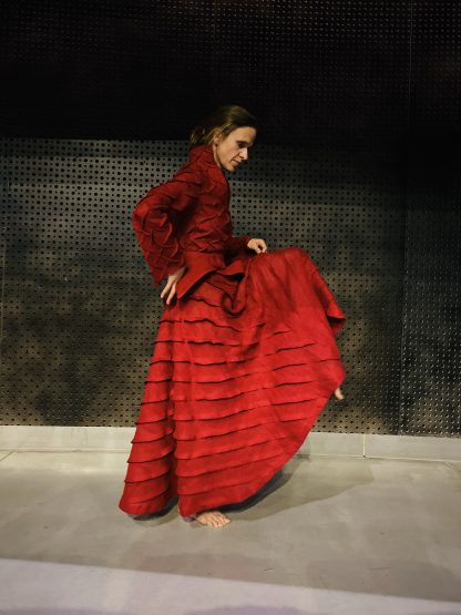 Red Pleated Art Dress - Image 2