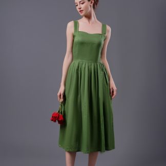 Forest retro square neck suspender dress
