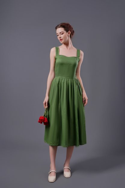 Forest retro square neck suspender dress