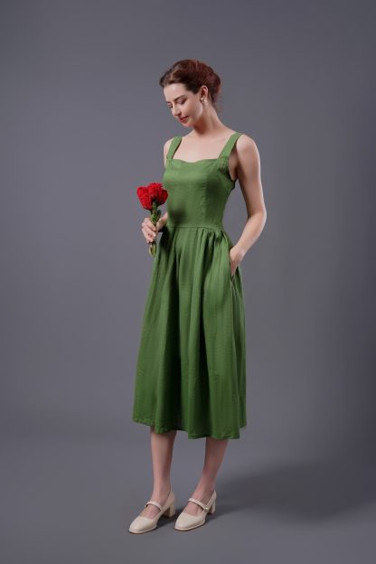 Forest retro square neck suspender dress - Image 2