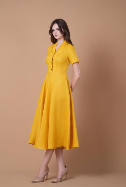 Bright yellow retro dress - Image 4
