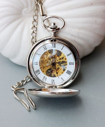 Modern craft silver hollow mechanical pocket watch