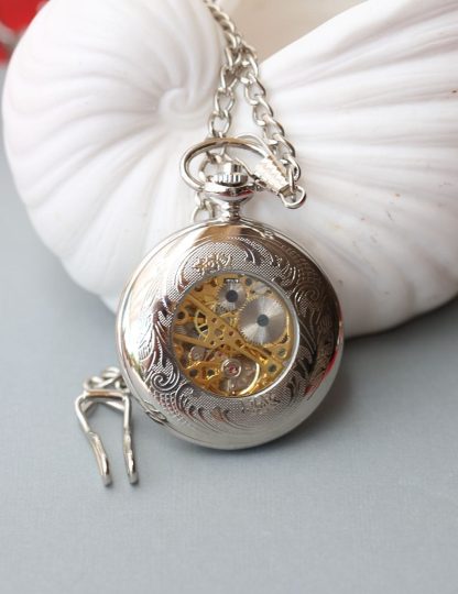 Modern craft silver hollow mechanical pocket watch - Image 4