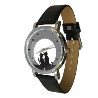Moonlit Cat Silhouette Watch – Romantic Nighttime Design