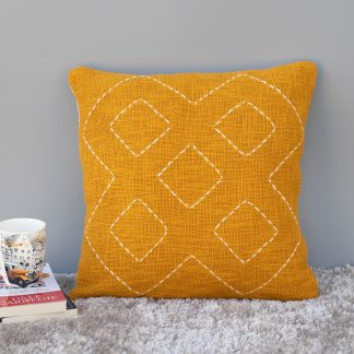 Mustard Yellow Boho Stitch Cushion Cover