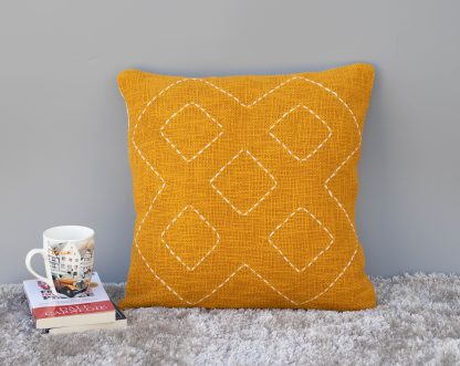 Mustard Yellow Boho Stitch Cushion Cover
